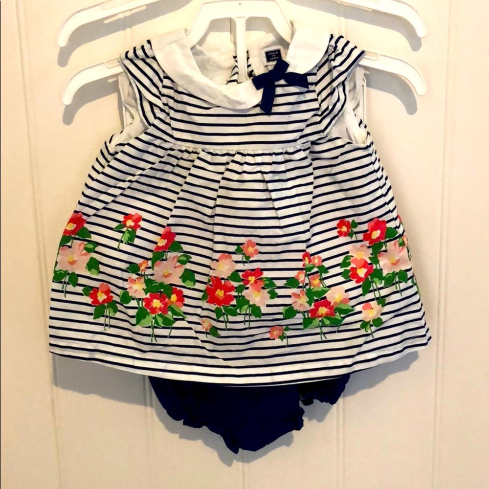 Navy and white dress set with matching bottoms